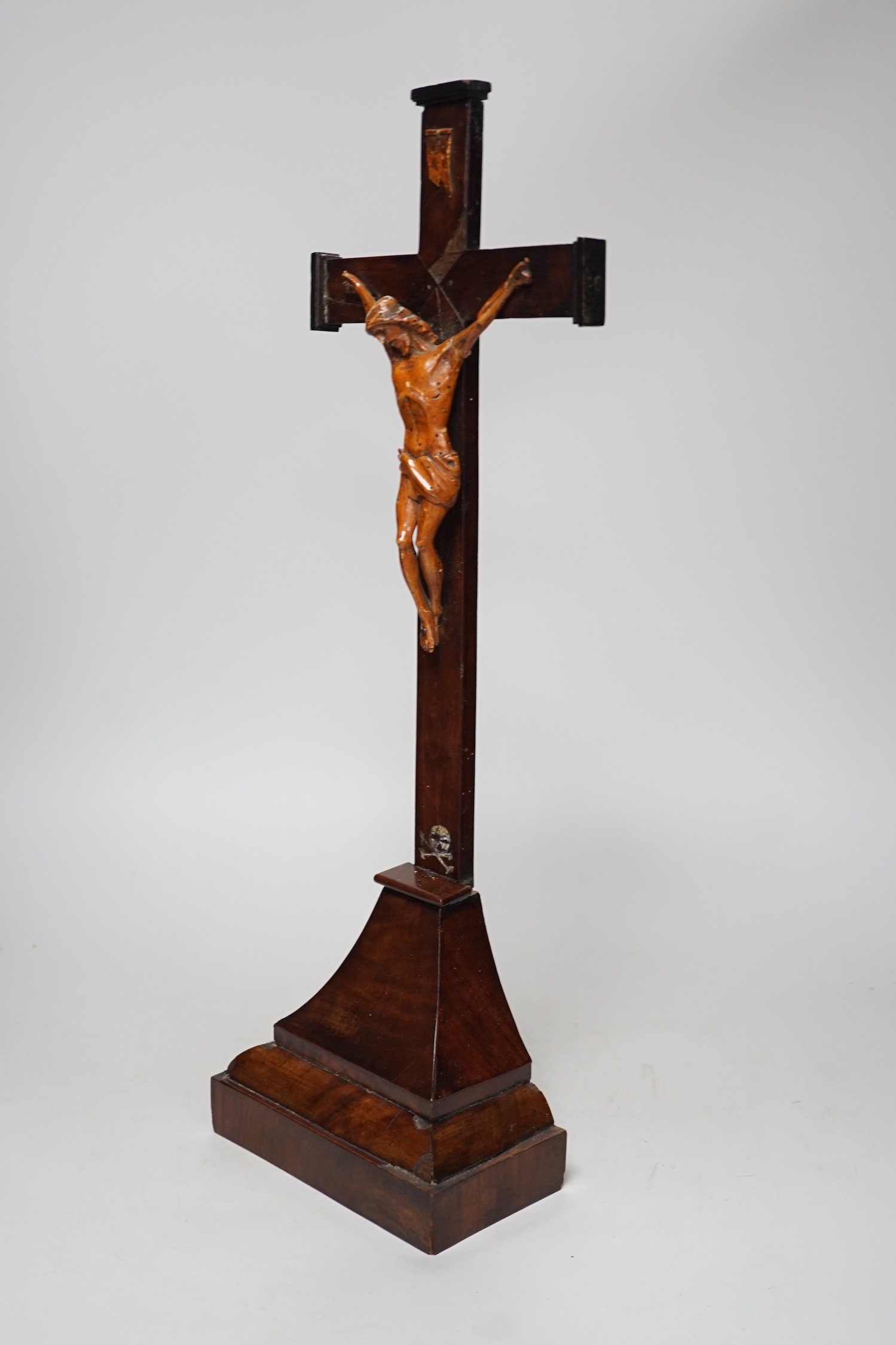 A carved wood Corpus Christi, 49cms high